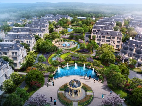  别墅公园鸟瞰psd 