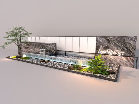  景观造景 流水景观 景墙3d模型 