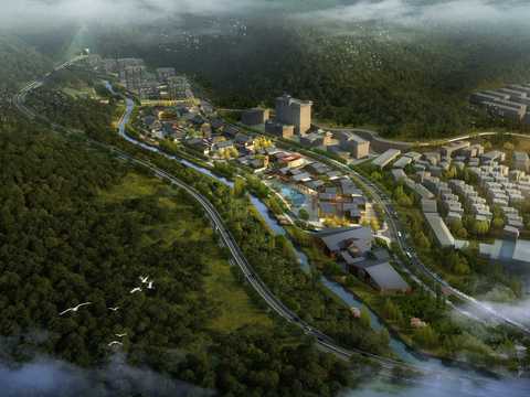  现代园林景观鸟瞰psd 