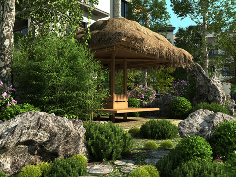  中式住宅小区园林景观3d模型 
