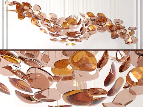  现代艺术玻璃吊灯设计3d模型下载 透明悬挂片装饰灯具  