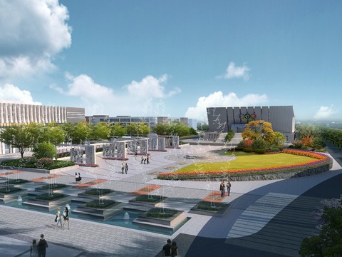  现代体育公园外观鸟瞰psd 