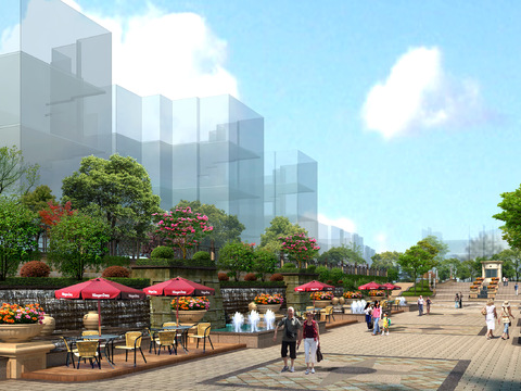  现代小区景观psd 