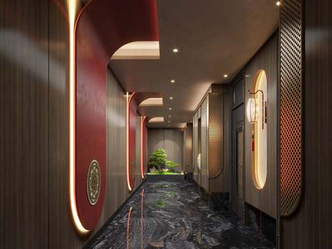  新中式走廊 过道3d模型 