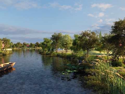  现代湖泊公园3d模型 