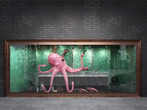  现代酒水专卖店展示橱窗3d模型 