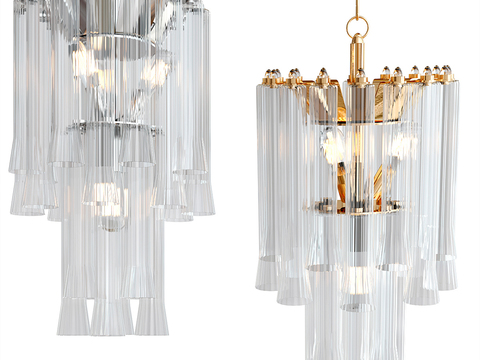  现代水晶吊灯玻璃金属装饰灯具3d模型下载 客厅别墅酒店奢华吊灯 现代设计玻璃管吊灯 