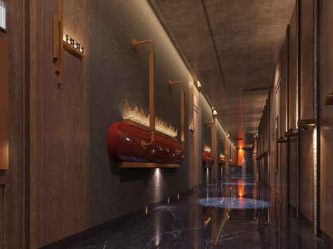  新中式足疗会所走廊过道3d模型 