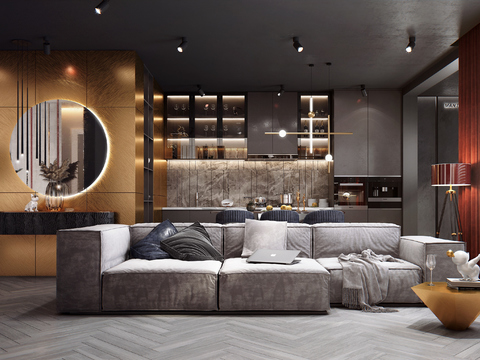  现代公寓客厅餐厅3d模型 
