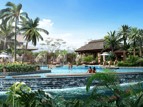  现代小区游泳池景观psd 