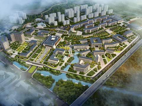  办公楼园区鸟瞰psd 