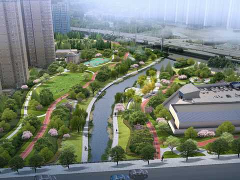  现代园林鸟瞰psd 