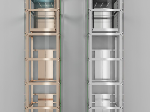  现代观光电梯组合3d模型 