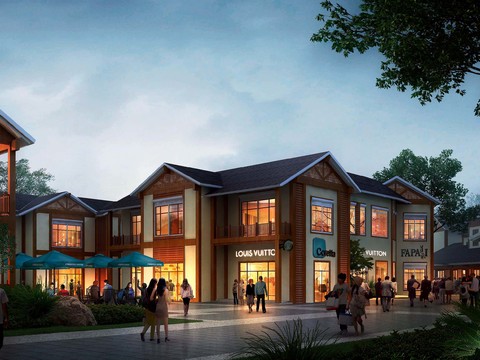  新中式商业街夜景景观psd 