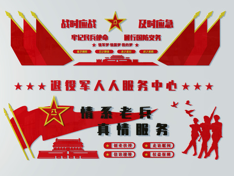  现代党建退役军人服务宣传栏3d模型 
