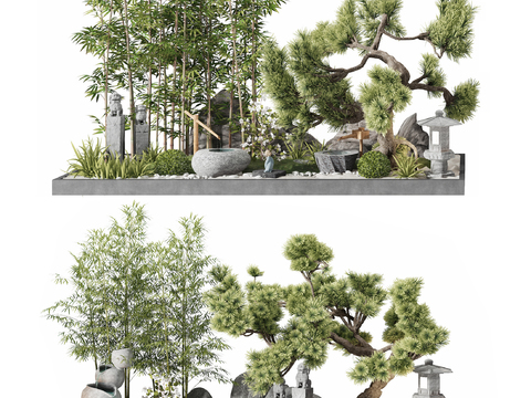  现代植物假山小景3d模型 