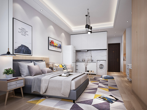  北欧公寓卧室3d模型 