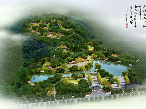  现代园林景观鸟瞰psd 