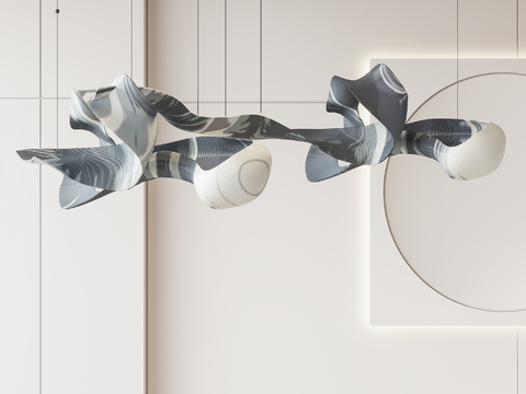  现代艺术吊灯3d模型下载 金属玻璃几何大堂灯具 简约优雅室内装饰设计 