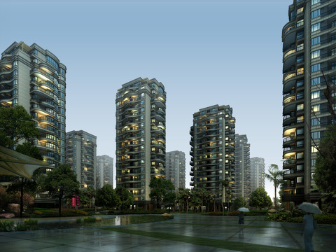  现代住宅小区建筑psd 