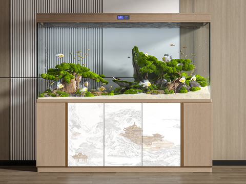  新中式鱼缸 水族3d模型 