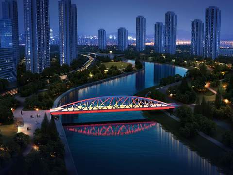  现代天桥滨海夜景景观psd 