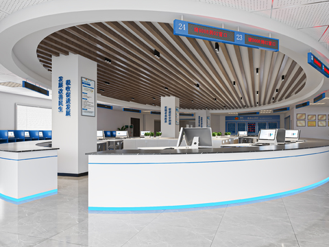  现代税务局办公大厅3d模型 