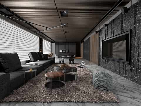  唐忠汉设计 现代高级灰客厅餐厅3d模型 