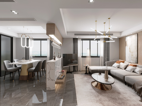  现代公寓客厅餐厅3d模型 