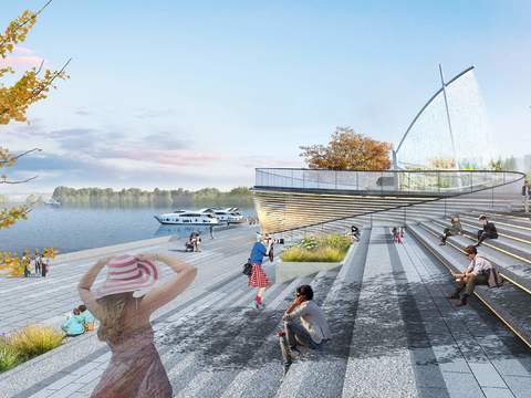  现代湖边公园景观psd 