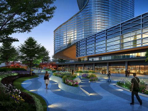  现代办公楼外观夜景psd 