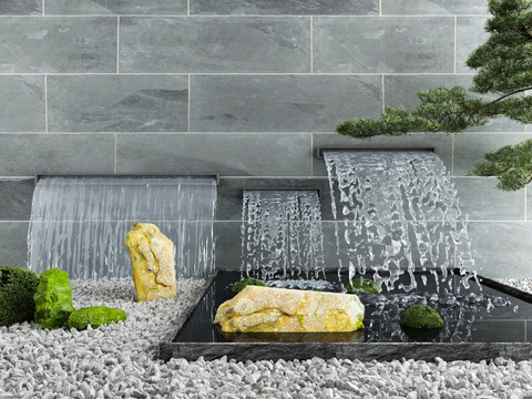  新中式流水水景小品3d模型 