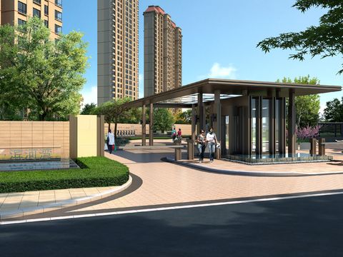  现代滨河湾大门门头psd 