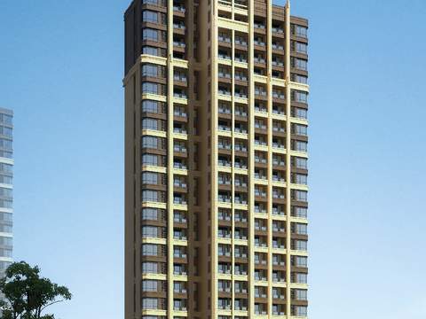  现代高层住宅楼建筑外观psd 