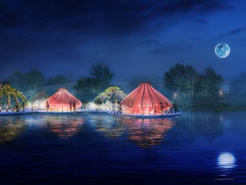  现代公园夜景景观PSD 