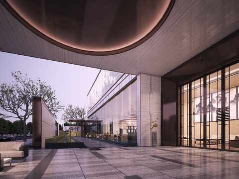  新中式会所大堂入口3d模型 