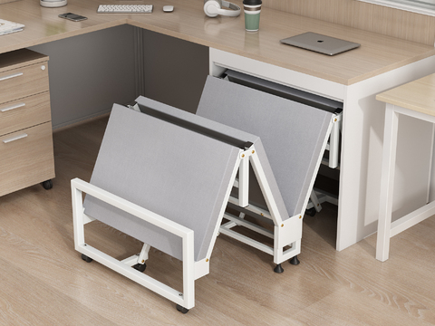  现代办公家具L形办公桌3d模型下载 折叠文件架午休床 多功能工作空间设计 