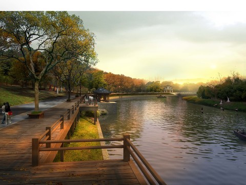  中式湿地公园园林景观psd 