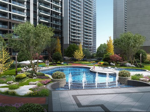  小区公园喷泉psd 