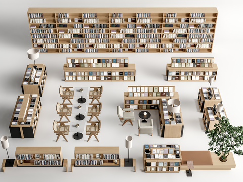  现代图书馆 阅览室3d模型 