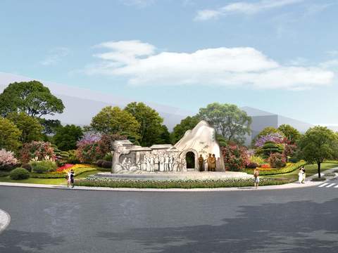  新中式景观石道路景观psd 