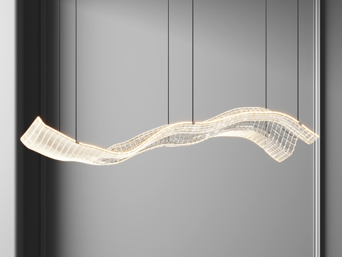  波浪形网格吊灯3d模型下载 现代装饰灯 柔和灯光大堂灯 艺术优雅设计 