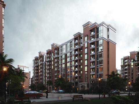  现代住宅楼建筑外观psd 