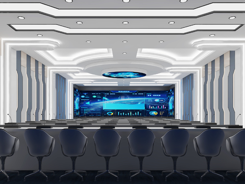  现代监控室 指挥室3d模型 