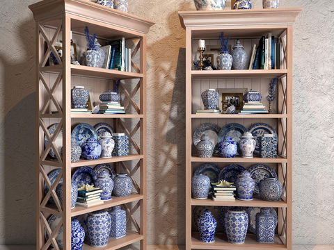  新中式瓷器 青花瓷 古董 陶瓷 器皿3d模型 