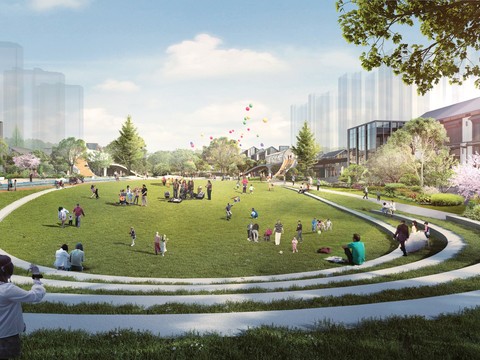  现代亲子公园草坪游玩psd 