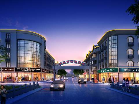  现代商业楼建筑外观夜景psd 