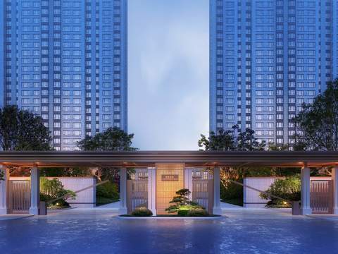  现代小区建筑外观景观psd 
