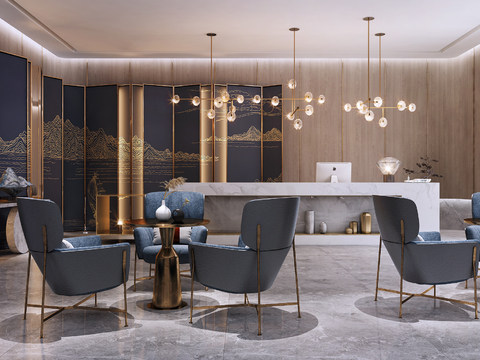  新中式酒店前台接待区3d模型 