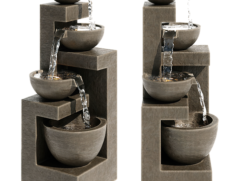  新中式园艺流水石小品3d模型 